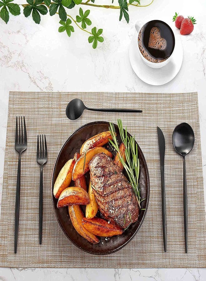 ستار ورك أدوات مائدة سوداء من الفولاذ المقاوم للصدأ من ستار وورك، شوك وملاعق فضية للمنزل والمطبخ والمطاعم والفنادق، أدوات مطبخ سوداء غير لامعة بلمسة نهائية مصقولة/آمنة للغسل في غسالة الأطباق (عبوة من 24 قطعة) - Image 3